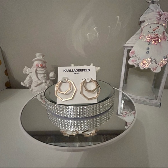 Karl Lagerfeld Gold and Silver Geometric Hoop Earrings - Picture 2 of 4